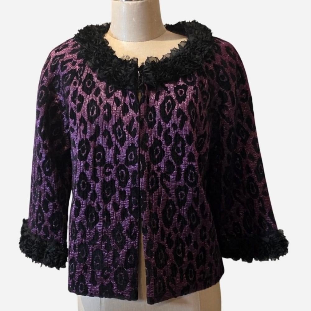 Lavender & Honey•Metallic Purple & Black Leopard Print Coquette Jacket. NWT.